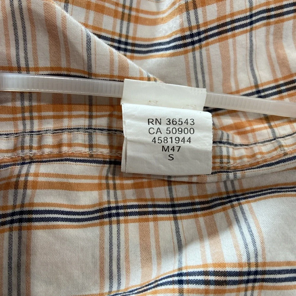 IZOD Short Sleeve Button-Down Shirt‎ Mens Size M Plaid Orange Navy White Logo